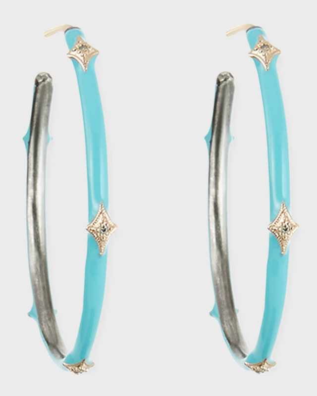 New World Enamel Earrings w/ 14k Gold Crivelli