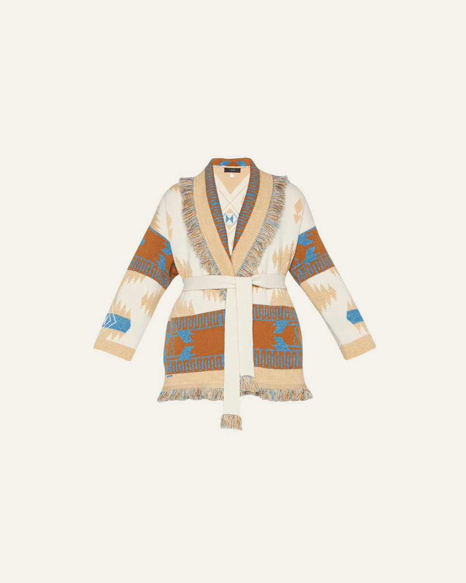 Icon Jacquard Fringe Belted Cashmere Cardigan