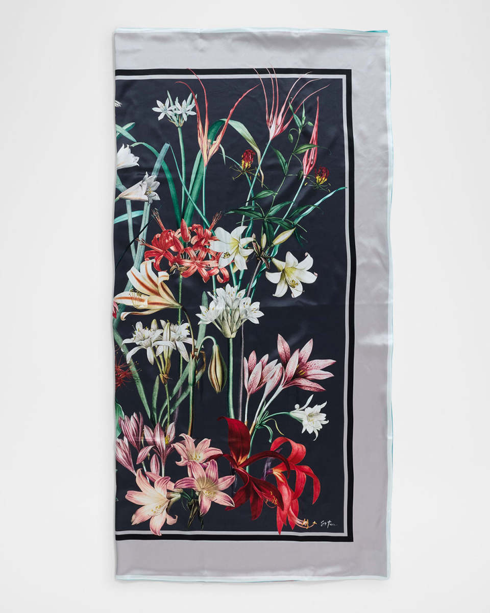 Yvonne Floral-Print Double Sided Silk Scarf