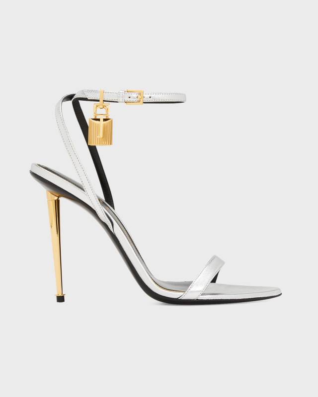 Lock Metallic Stiletto Sandals