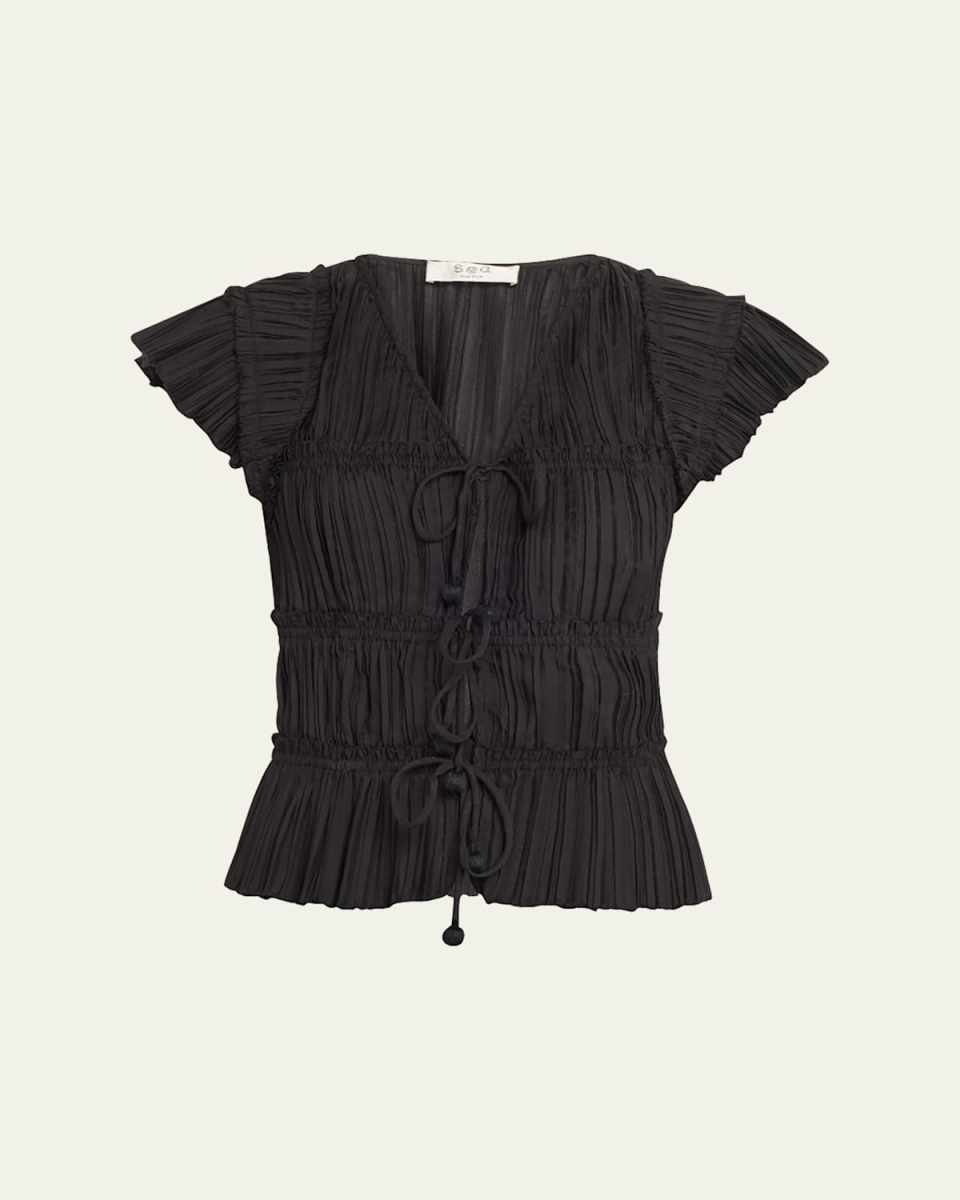 Parcie Crinkled Tie-Front Top