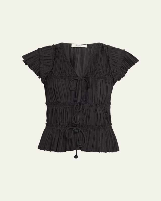 Parcie Crinkled Tie-Front Top