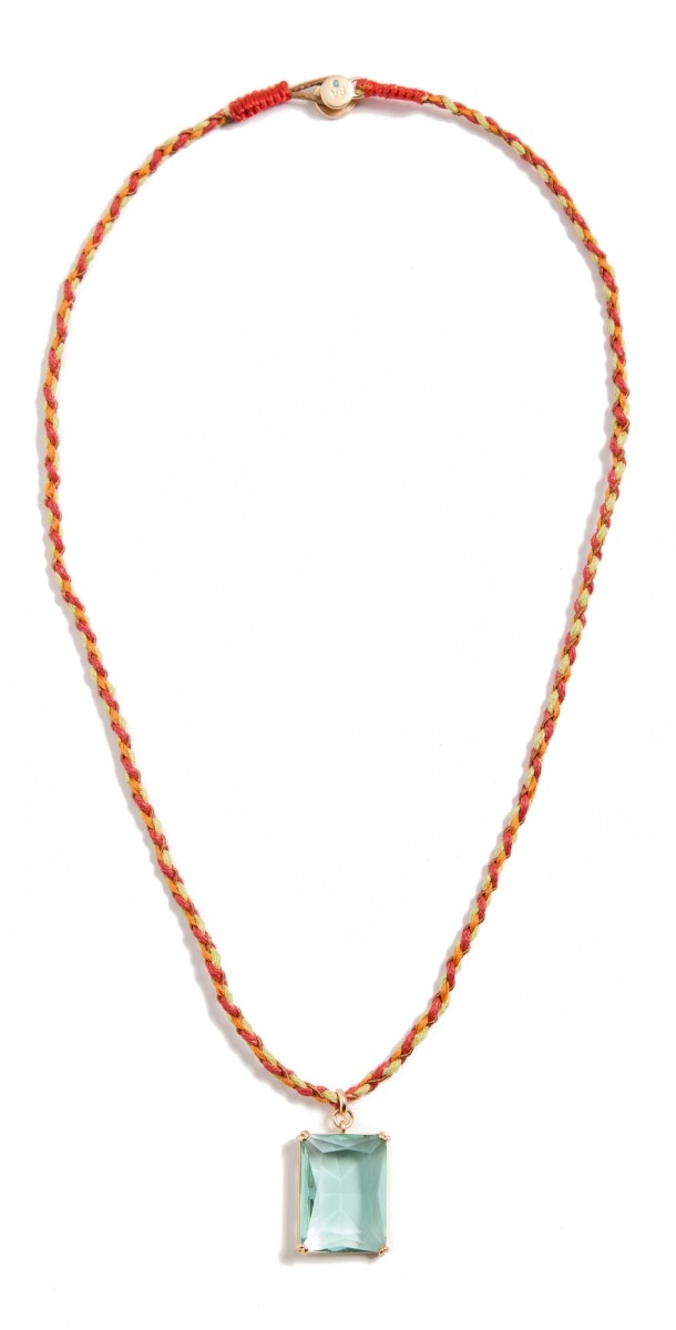 Roxanne Assoulin Glass Gem Pendant Necklace On Braided Cord Aqua