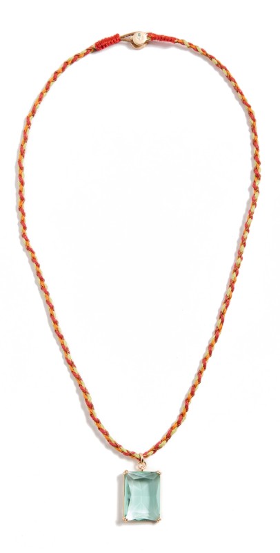 Roxanne Assoulin Glass Gem Pendant Necklace On Braided Cord Aqua