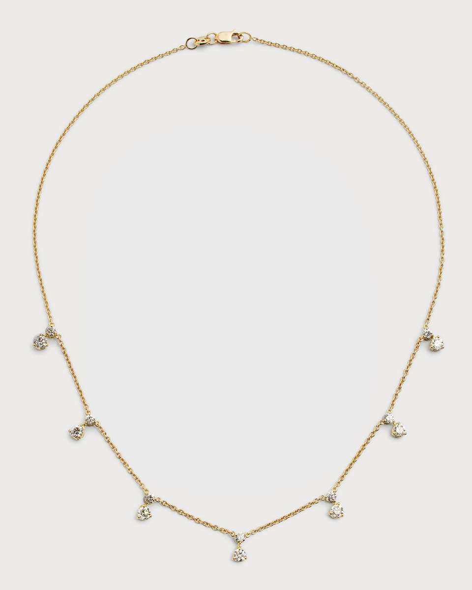 18K White Gold 7 Station Diamond Drop Necklace