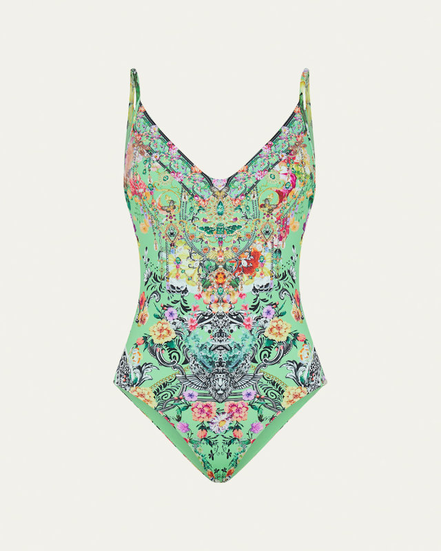 Porcelain Dream Crystal Wired V-Neck One-Piece Swimsuit