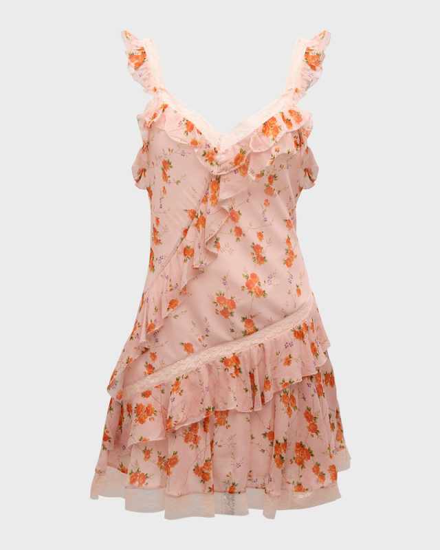 Serima Tiered Floral Lace Sleeveless Mini Dress