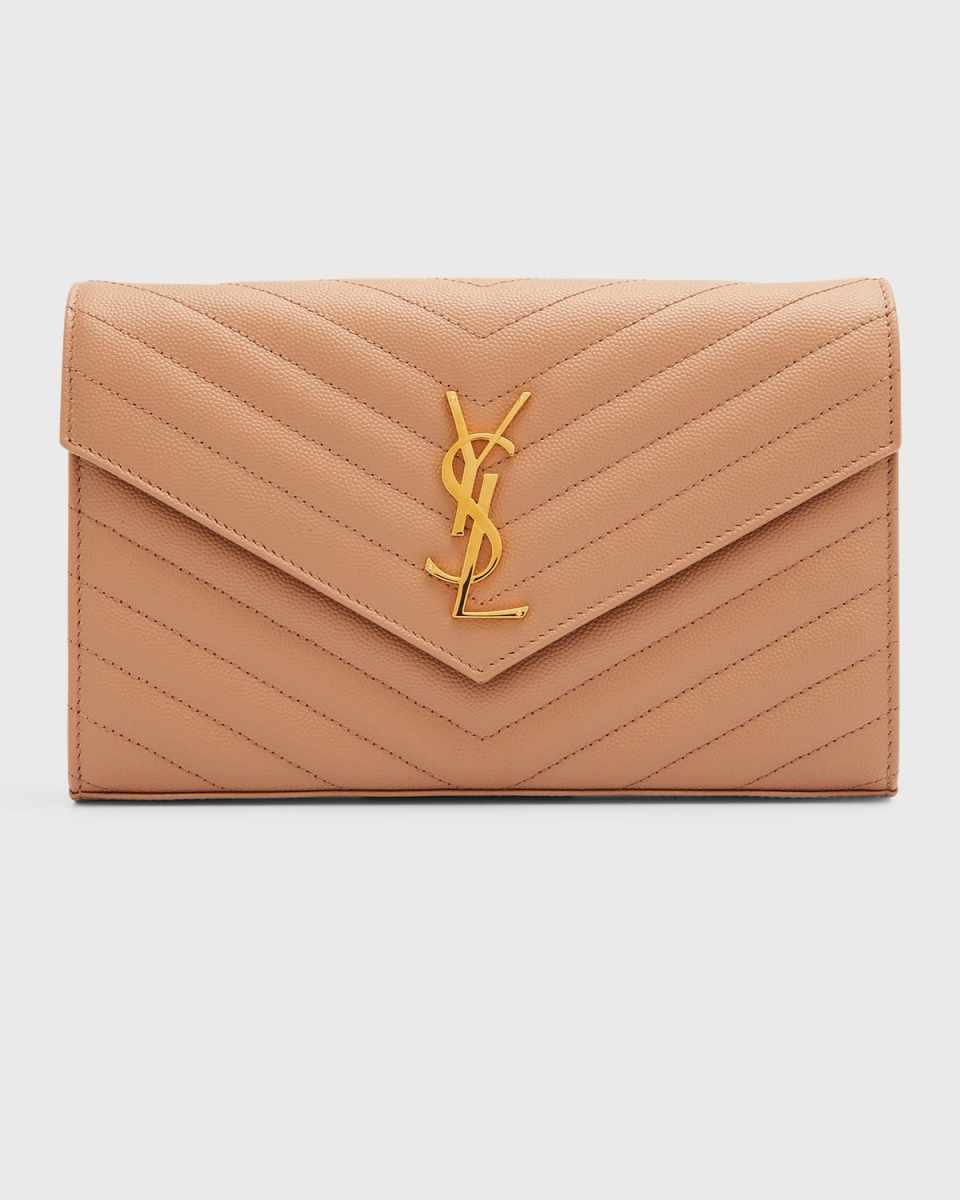 YSL Monogram Large Wallet on Chain in Grained Leather