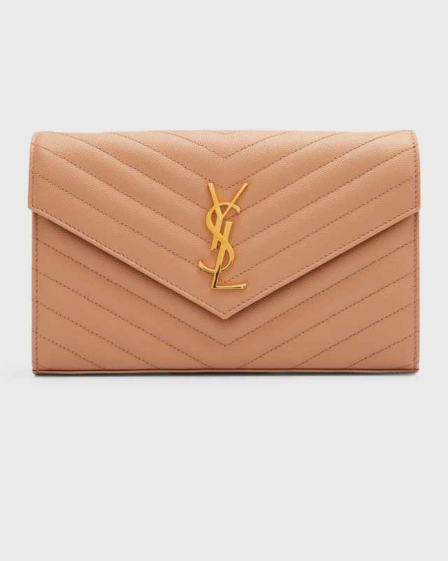 YSL Monogram Large Wallet on Chain in Grained Leather