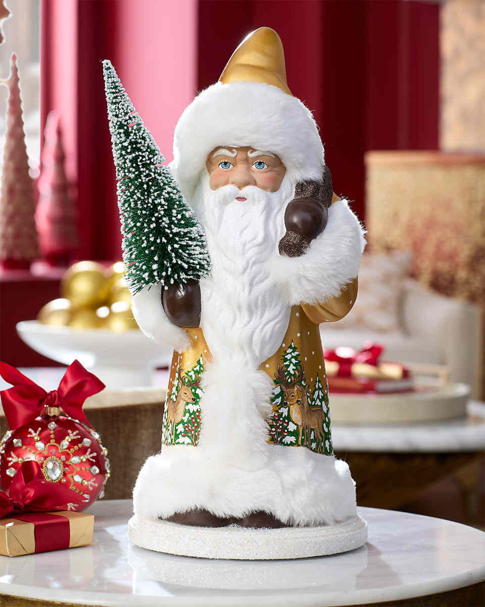 Gold Santa with Tree Scene
