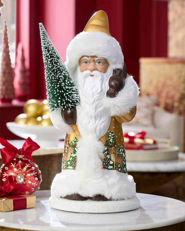 Gold Santa with Tree Scene