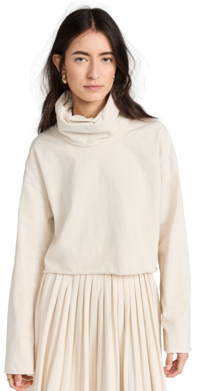 Les Tien Coreena Cropped Cowl Neck Top Ivory