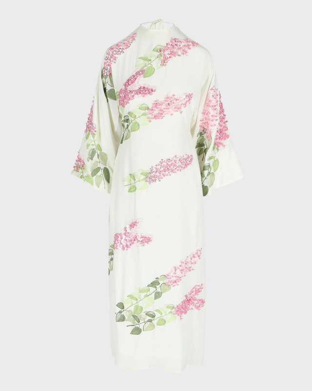 Emmanuelle Sequined Floral-Print Long-Sleeve Backless Maxi Dress