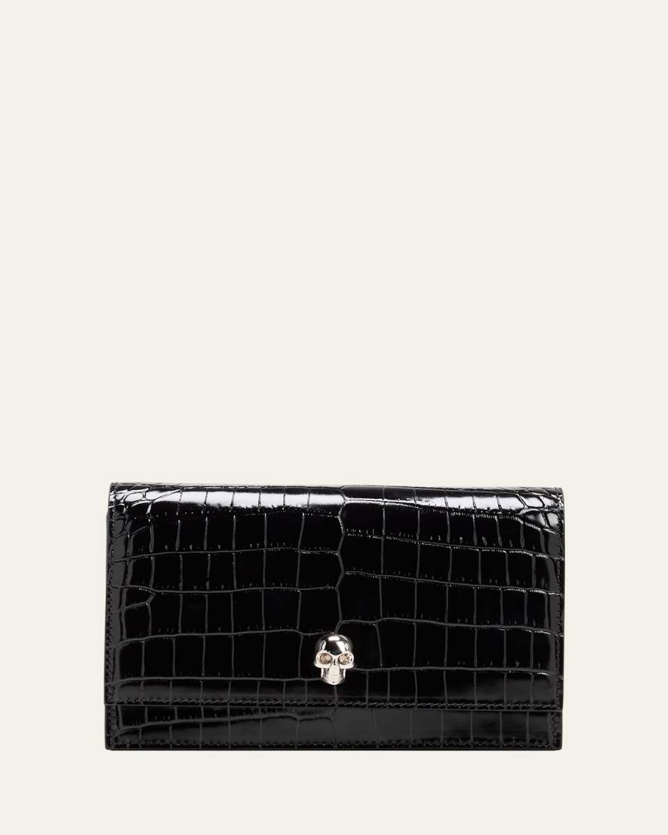 Mini Skull Croc-Embossed Crossbody Bag