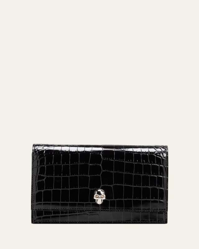 Mini Skull Croc-Embossed Crossbody Bag