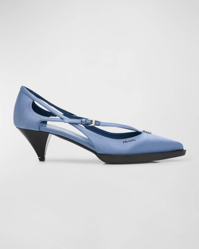 Satin Crisscross Buckle Pumps