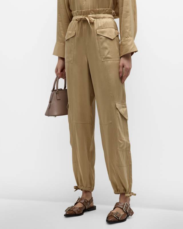 Washed Satin Cargo Joggers