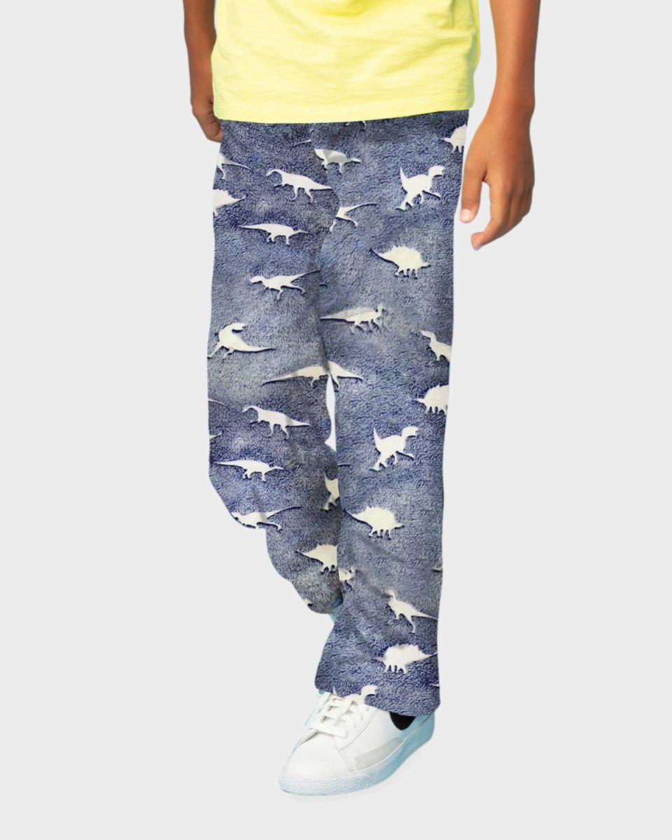 Boy's Dinosaur Track Glow-in-the-Dark Jogger Pants, Size XS-L