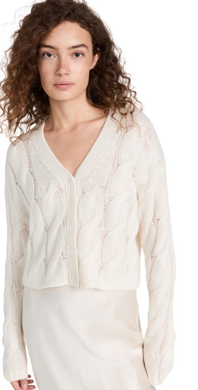 Sablyn Cashmere Cable Knit Cardigan Gardenia