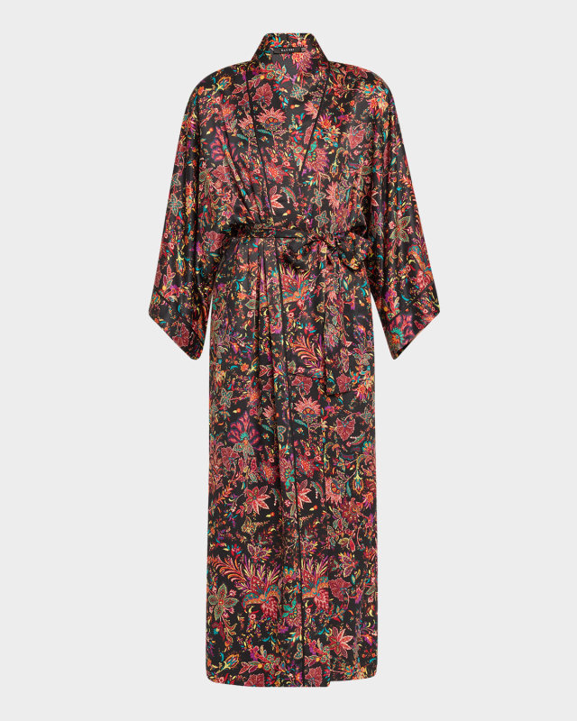 Granada Long Floral-Print Charmeuse Robe