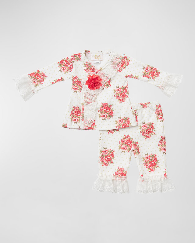Girl's Perfect Peony Floral-Print Two-Piece Set, Size Newborn-24