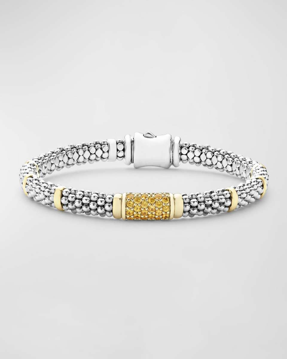6mm 18K Gold Station on Sterling Silver Caviar Bead Bracelet with Pavé Diamonds
