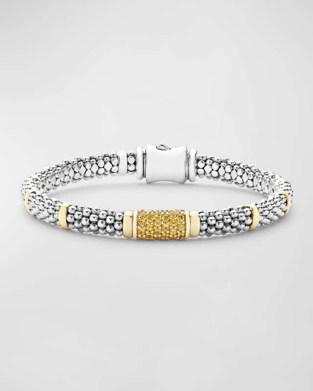 6mm 18K Gold Station on Sterling Silver Caviar Bead Bracelet with Pavé Diamonds