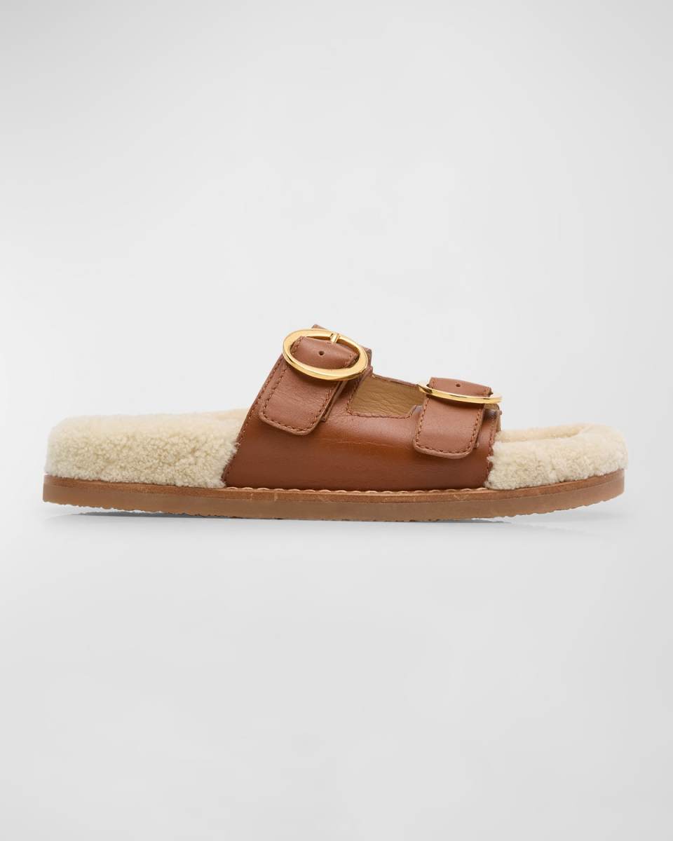 Yuki Buckle Sheep Shearling Fur & Leather Sandals