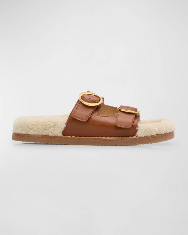 Yuki Buckle Sheep Shearling Fur & Leather Sandals