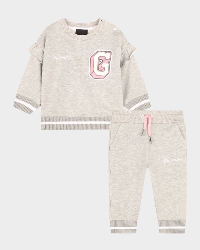 Girl's Ruffle Trim Embroidered Logo-Print Two-Piece Set, Size 12M-3