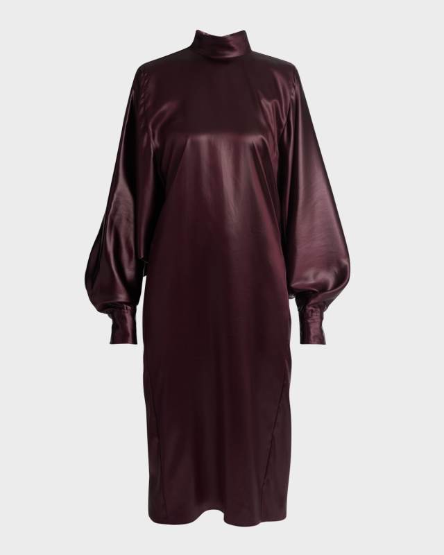 Bat-Wing Mock Neck Midi Dress