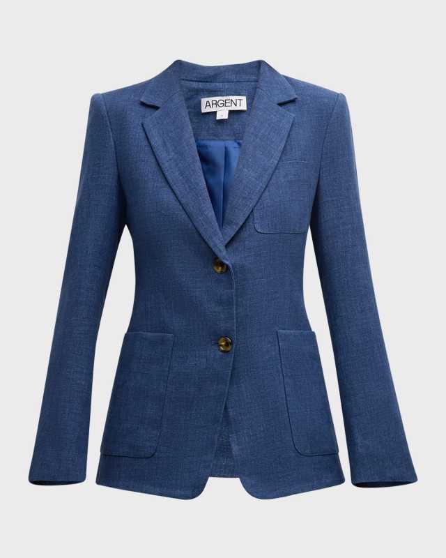 Single-Breasted Linen Denim Weekend Blazer