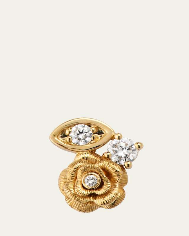 14K Gold and Diamond Large Marquise Eye Rose Stud Earring, Left