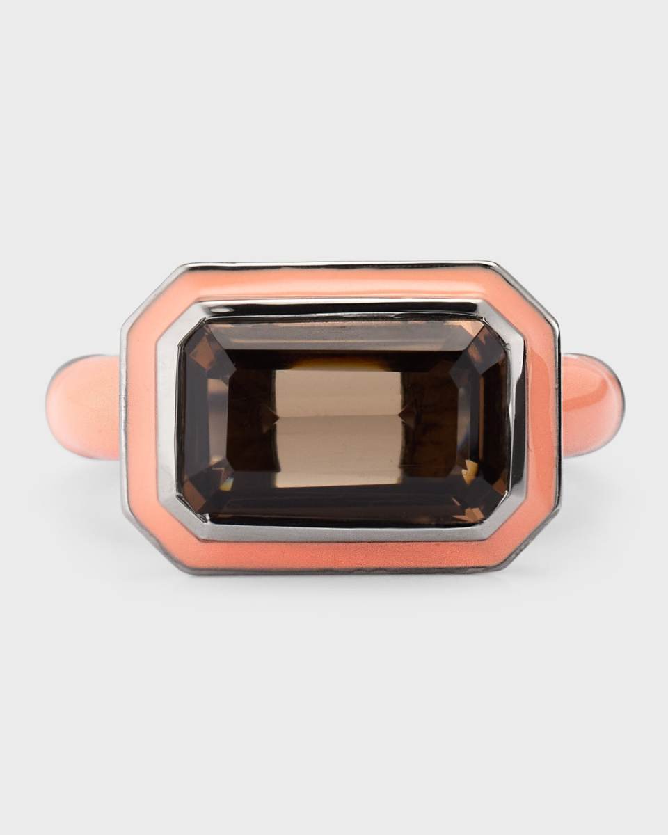 East West Deco Lacquer Solitaire Ring with Smoky Quartz