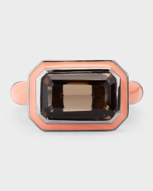 East West Deco Lacquer Solitaire Ring with Smoky Quartz