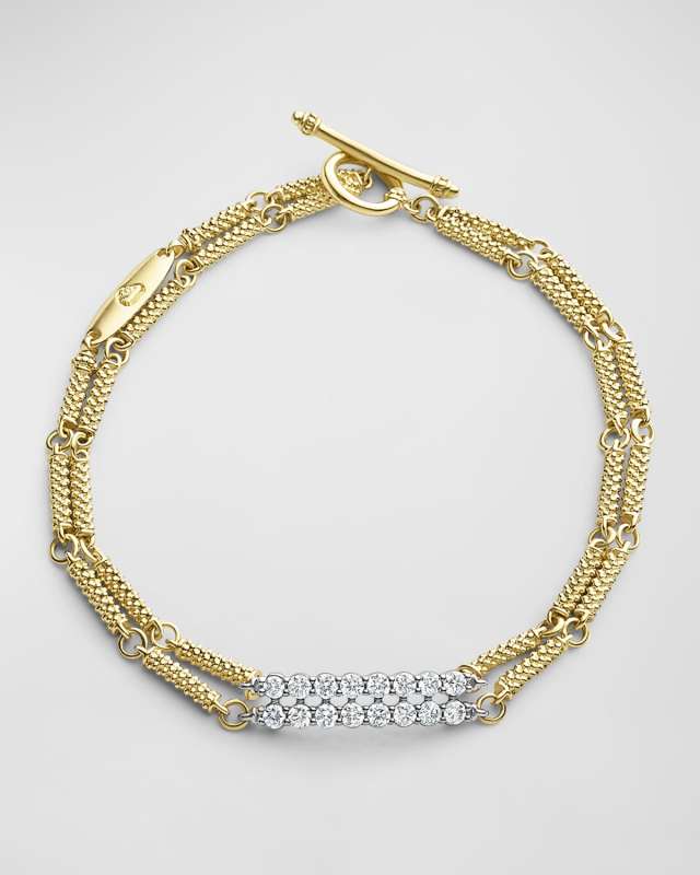 18K Signature Caviar Diamond Superfine 2 Row Link Toggle Bracelet