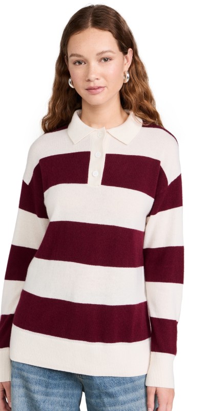 LE JEAN Cashmere Polo Sweater Rugby Stripe