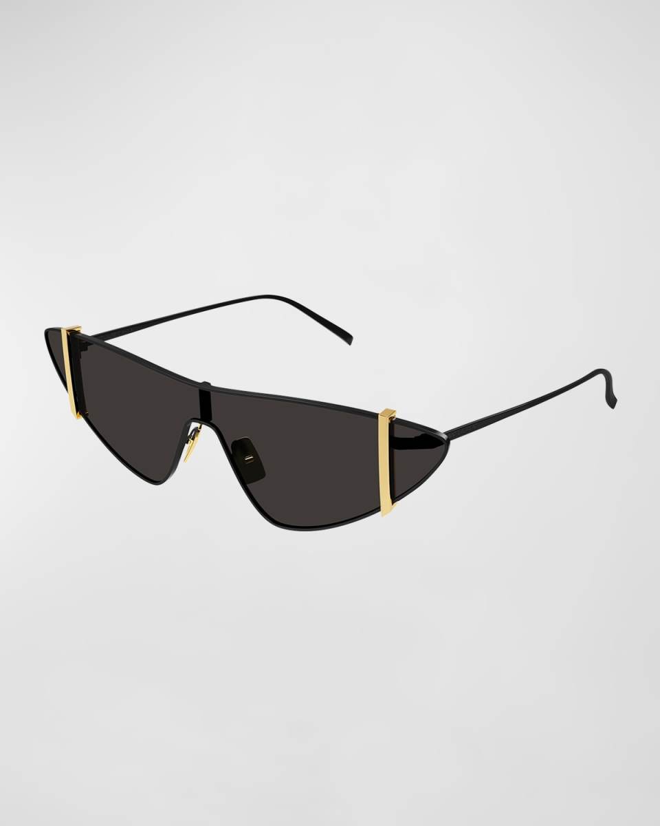 Sleek Metal Cat-Eye Shield Sunglasses With Golden Accents