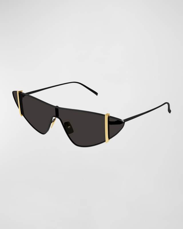 Sleek Metal Cat-Eye Shield Sunglasses With Golden Accents