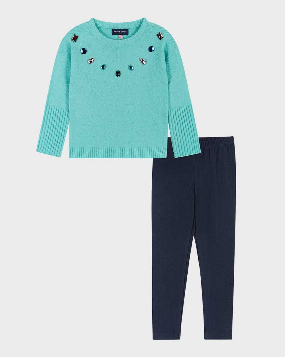 Girl's Rhinestone Sweater W/Leggings Set, Size 2T-6X