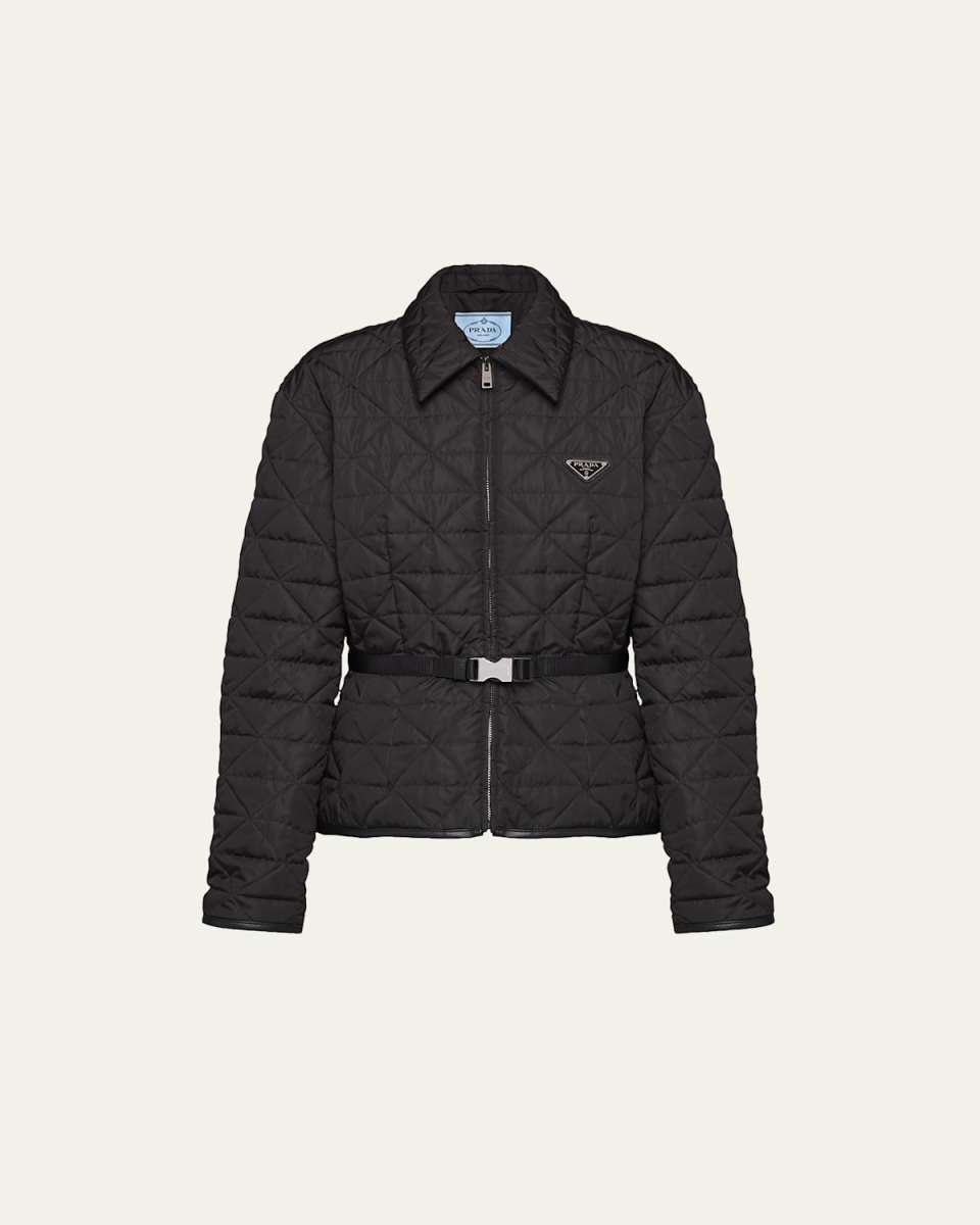 Re-Nylon Quilted Crop Jacket with Tape Belt
