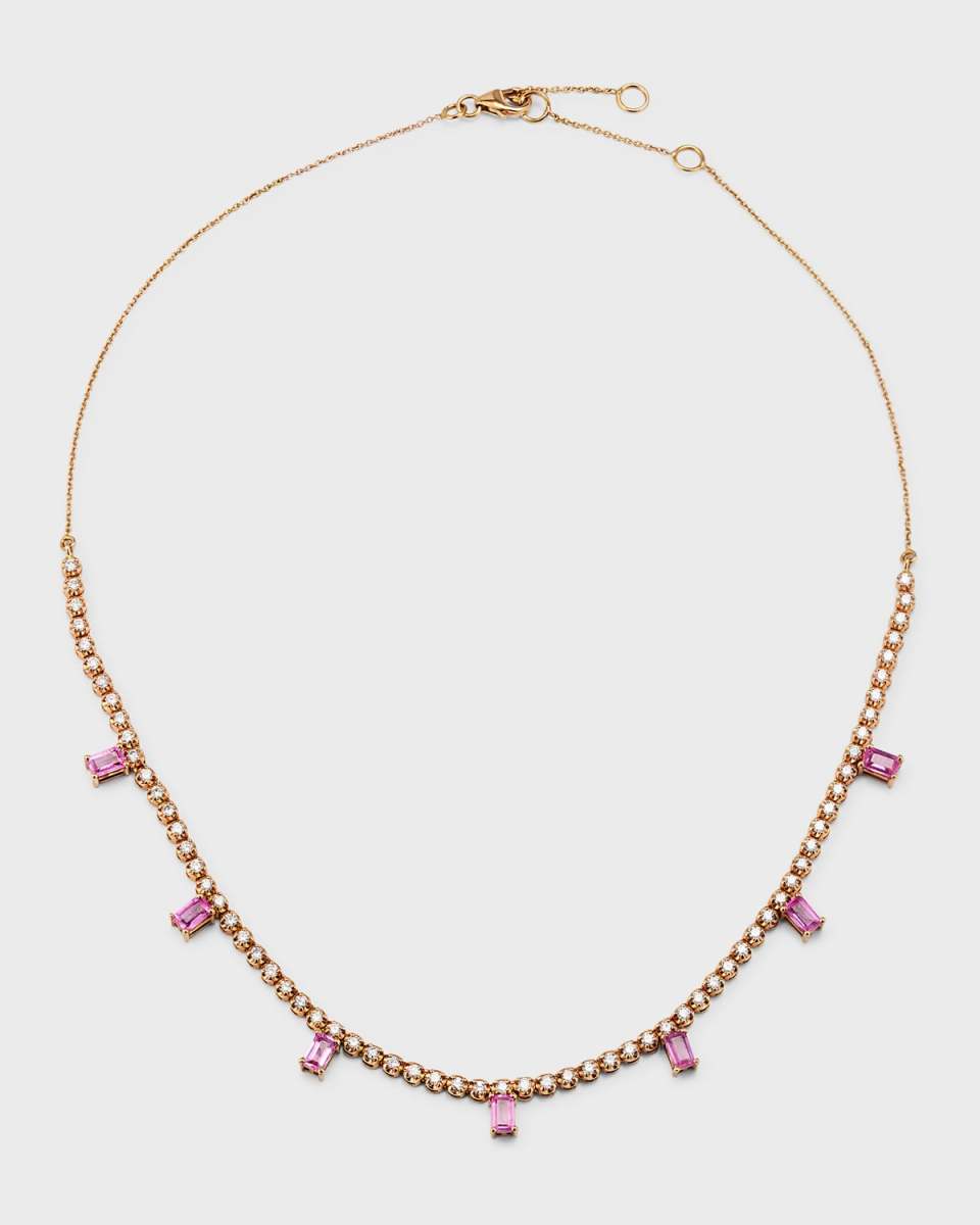 Emerald-Cut Sapphire and Diamond Tennis Necklace