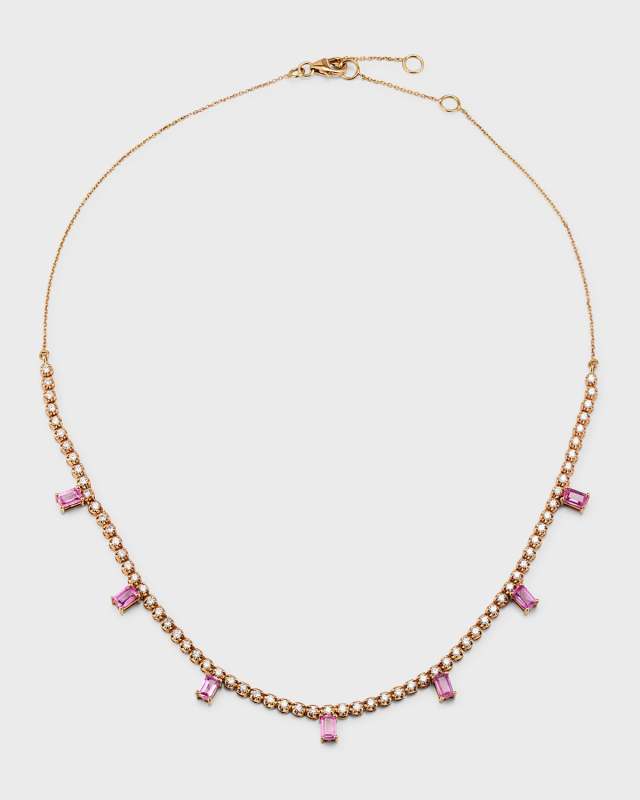 Emerald-Cut Sapphire and Diamond Tennis Necklace