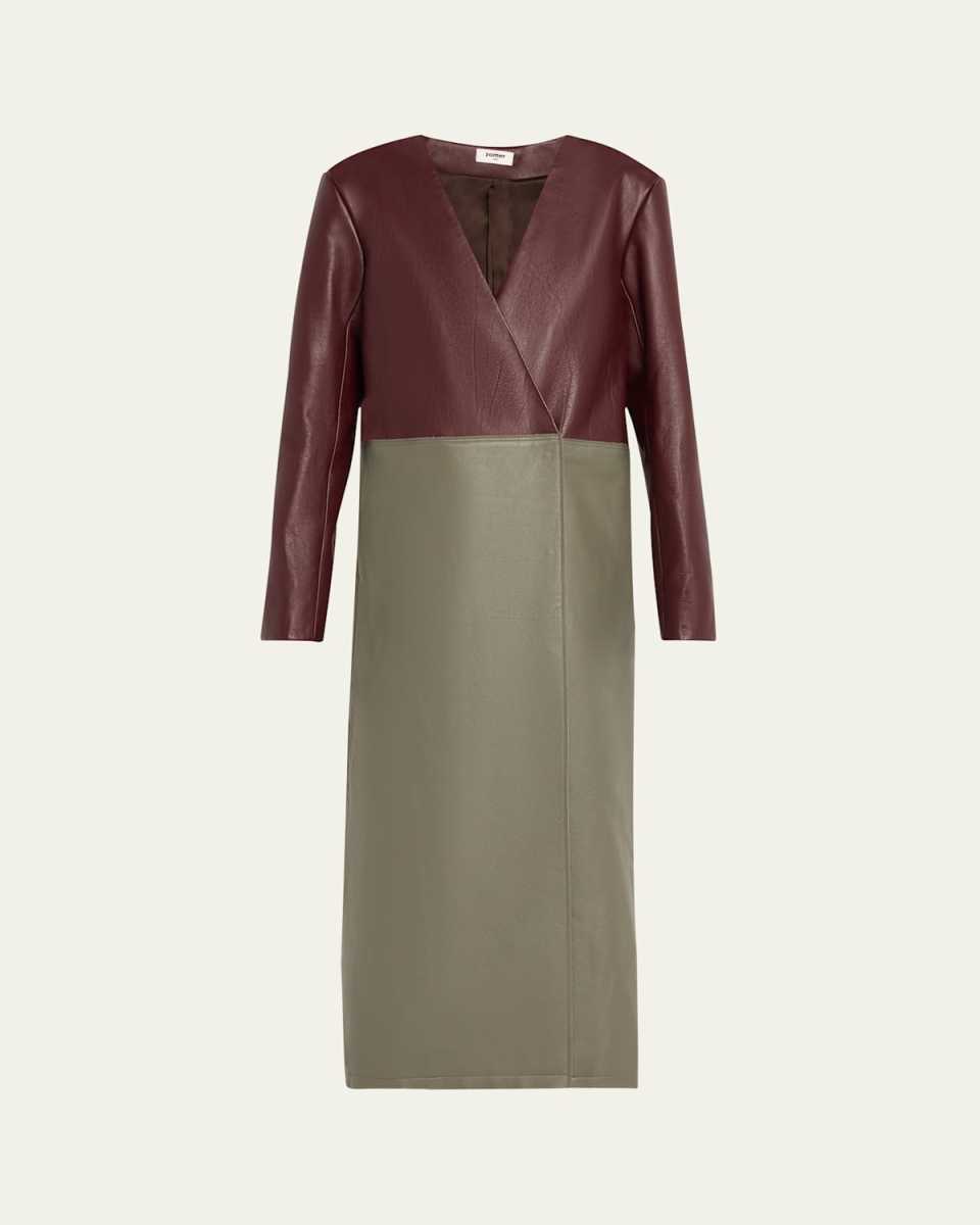 Long Colorblock Leather Coat