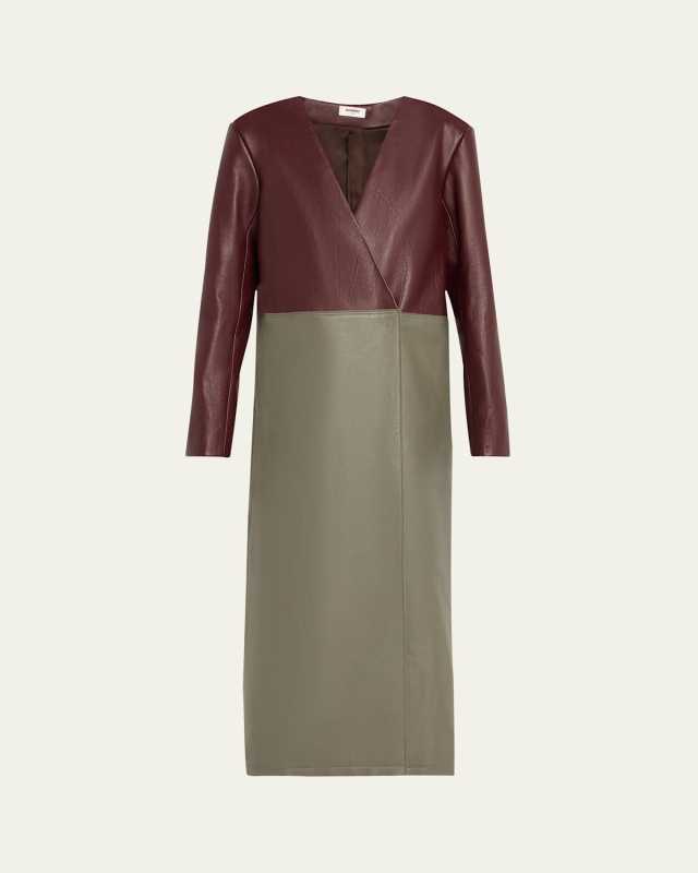 Long Colorblock Leather Coat