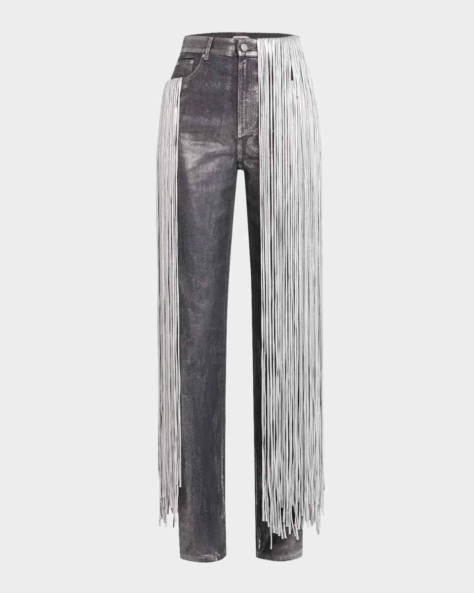 Metallic Fringe Straight Leg Jeans