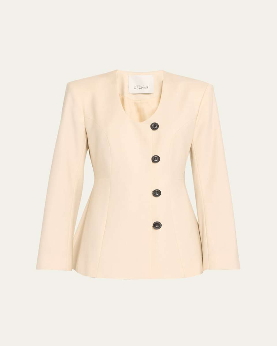 Collarless Wool-Blend Blazer