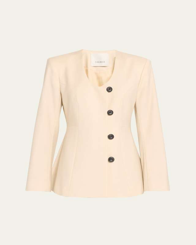 Collarless Wool-Blend Blazer
