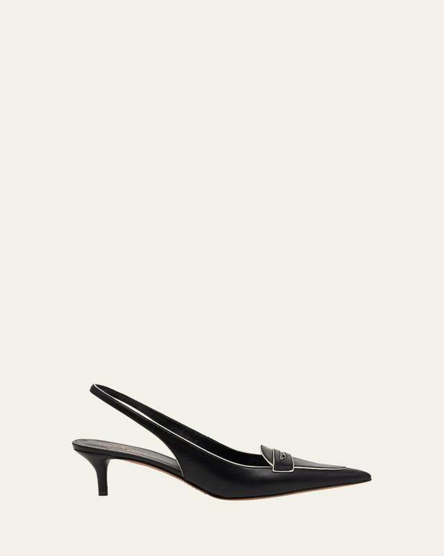 Capretto Bicolor Leather Loafer Slingback Pumps