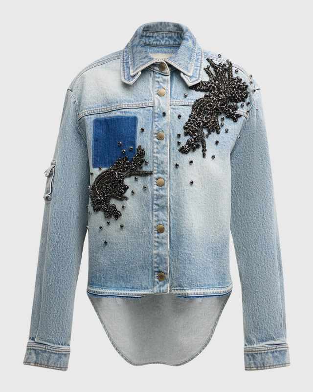 Otis Crystal Embellished High-Low Denim Shirt